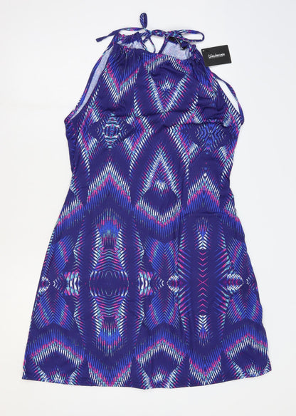 Kaleidoscope Womens Blue Geometric Polyester A-Line Size 14 Round Neck Tie