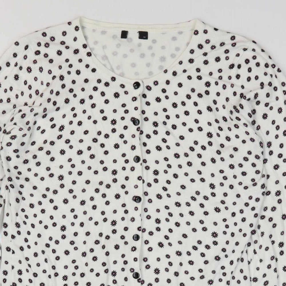 Womens UK Size 14 M&Co White Cardigan Jumper