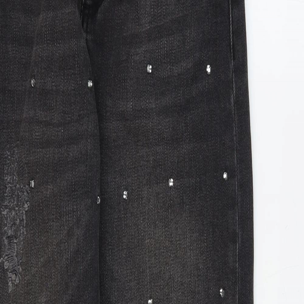 Miss Selfridge Womens Black 100% Cotton Straight Jeans Size 8 L27 in Regular Zip