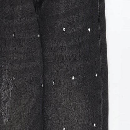 Miss Selfridge Womens Black 100% Cotton Straight Jeans Size 8 L27 in Regular Zip