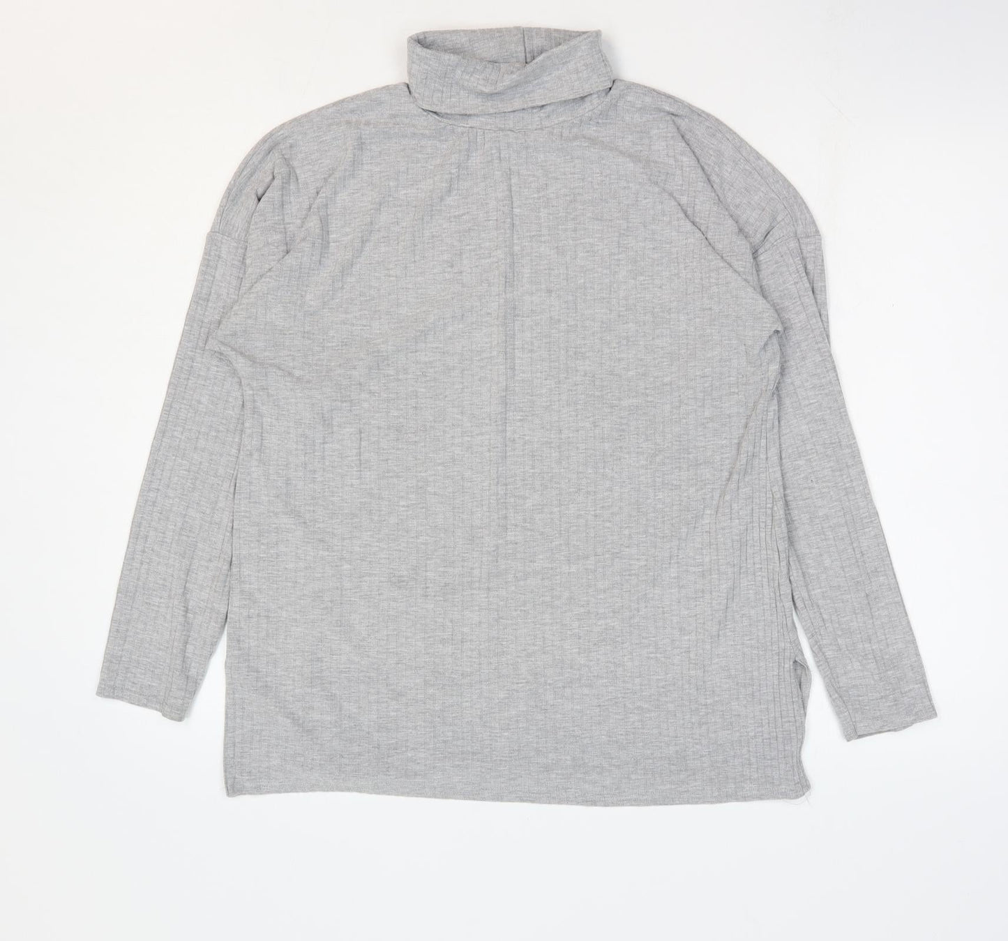 Boohoo Womens Grey Polyester Basic T-Shirt Size 12 Roll Neck - Ribbed