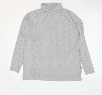 Boohoo Womens Grey Polyester Basic T-Shirt Size 12 Roll Neck - Ribbed