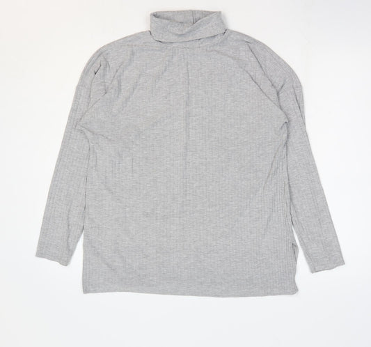 Boohoo Womens Grey Polyester Basic T-Shirt Size 12 Roll Neck - Ribbed