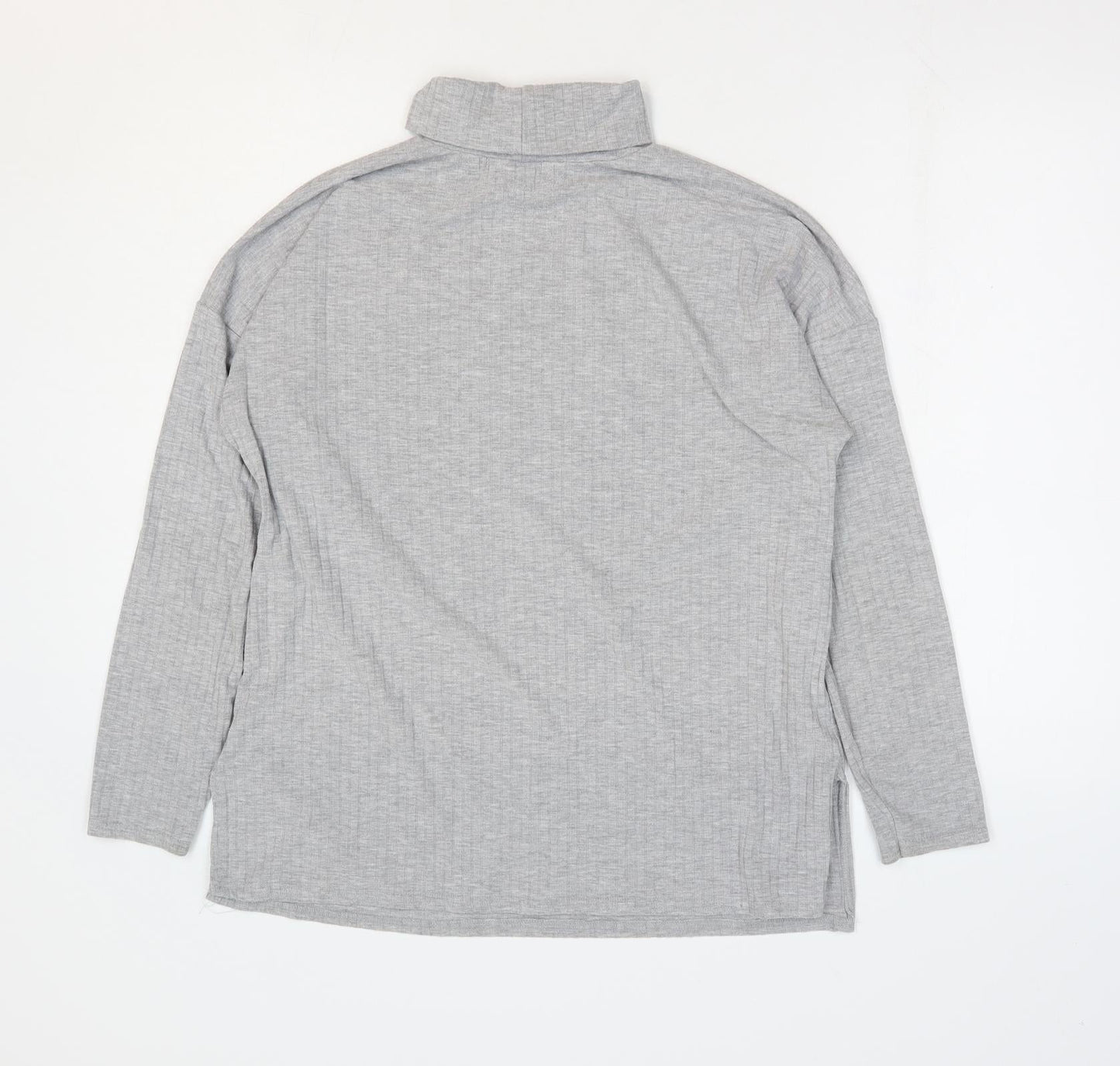 Boohoo Womens Grey Polyester Basic T-Shirt Size 12 Roll Neck - Ribbed