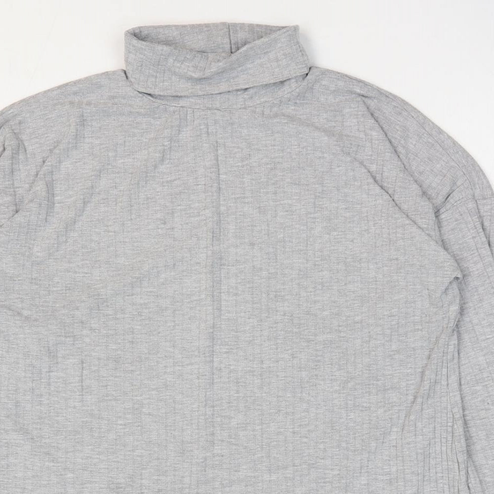 Boohoo Womens Grey Polyester Basic T-Shirt Size 12 Roll Neck - Ribbed