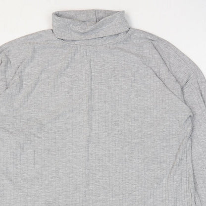 Boohoo Womens Grey Polyester Basic T-Shirt Size 12 Roll Neck - Ribbed