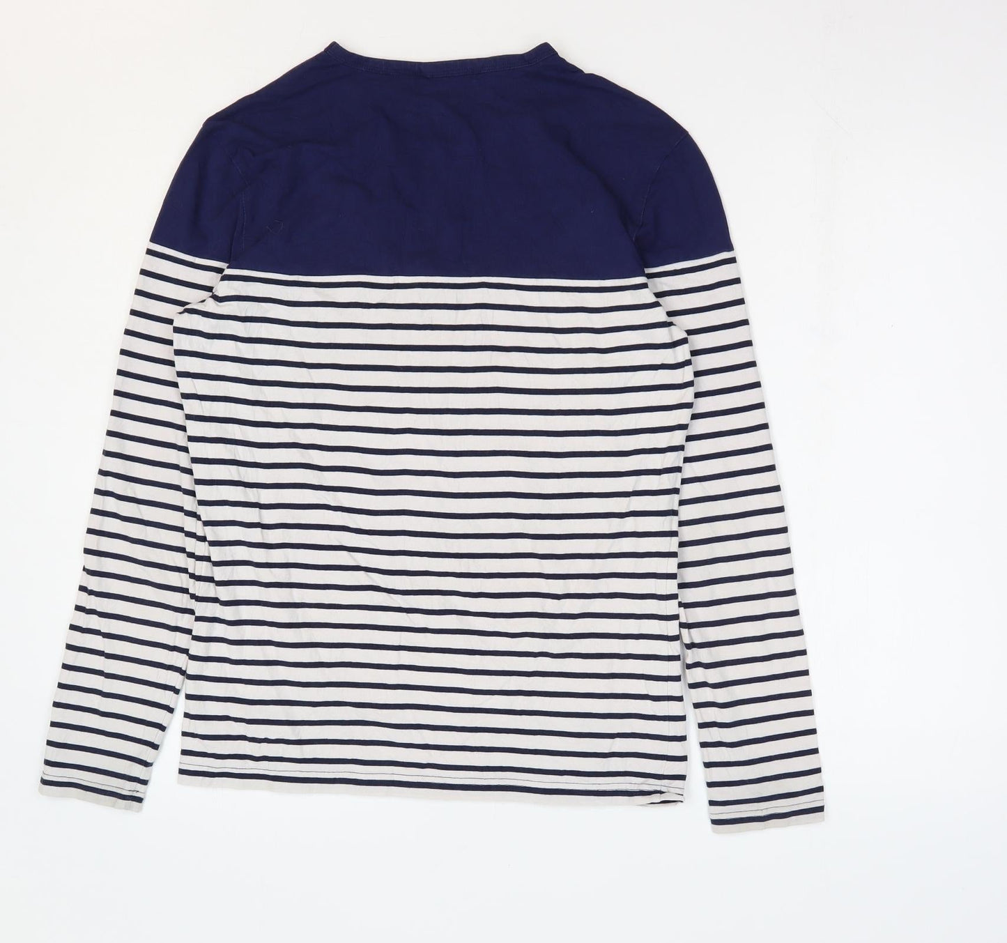 Ms Di Long Womens Blue Striped Cotton Basic T-Shirt Size L Round Neck