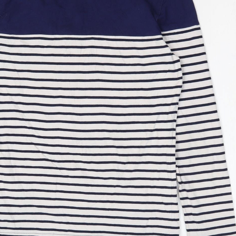 Ms Di Long Womens Blue Striped Cotton Basic T-Shirt Size L Round Neck