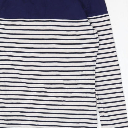 Ms Di Long Womens Blue Striped Cotton Basic T-Shirt Size L Round Neck