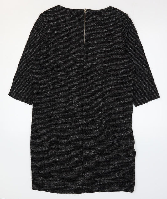 First Avenue Womens Black Polyester A-Line Size XL Round Neck Zip - Leather Effect Trims