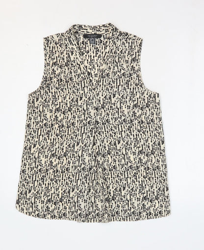 Primark Womens Beige Geometric Polyester Basic Tank Size 6 V-Neck - Pleat Front