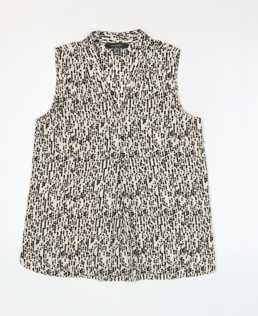 Primark Womens Beige Geometric Polyester Basic Tank Size 6 V-Neck - Pleat Front