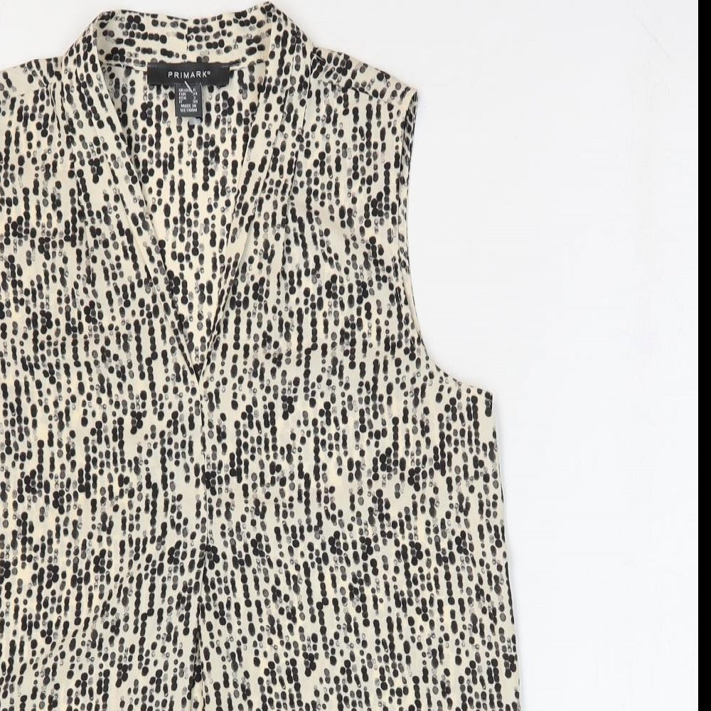Primark Womens Beige Geometric Polyester Basic Tank Size 6 V-Neck - Pleat Front