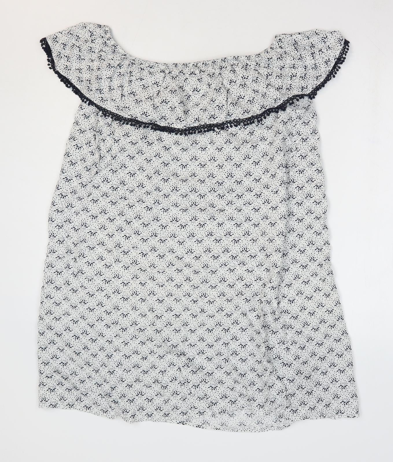 George Womens White Floral Viscose A-Line Size 14 Off the Shoulder Pullover