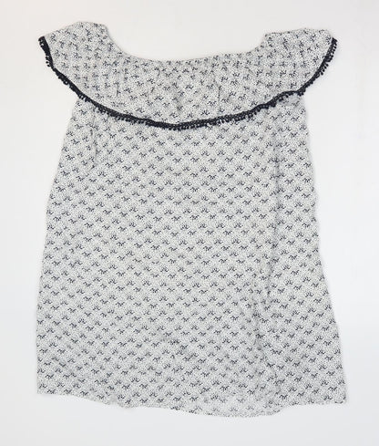 George Womens White Floral Viscose A-Line Size 14 Off the Shoulder Pullover