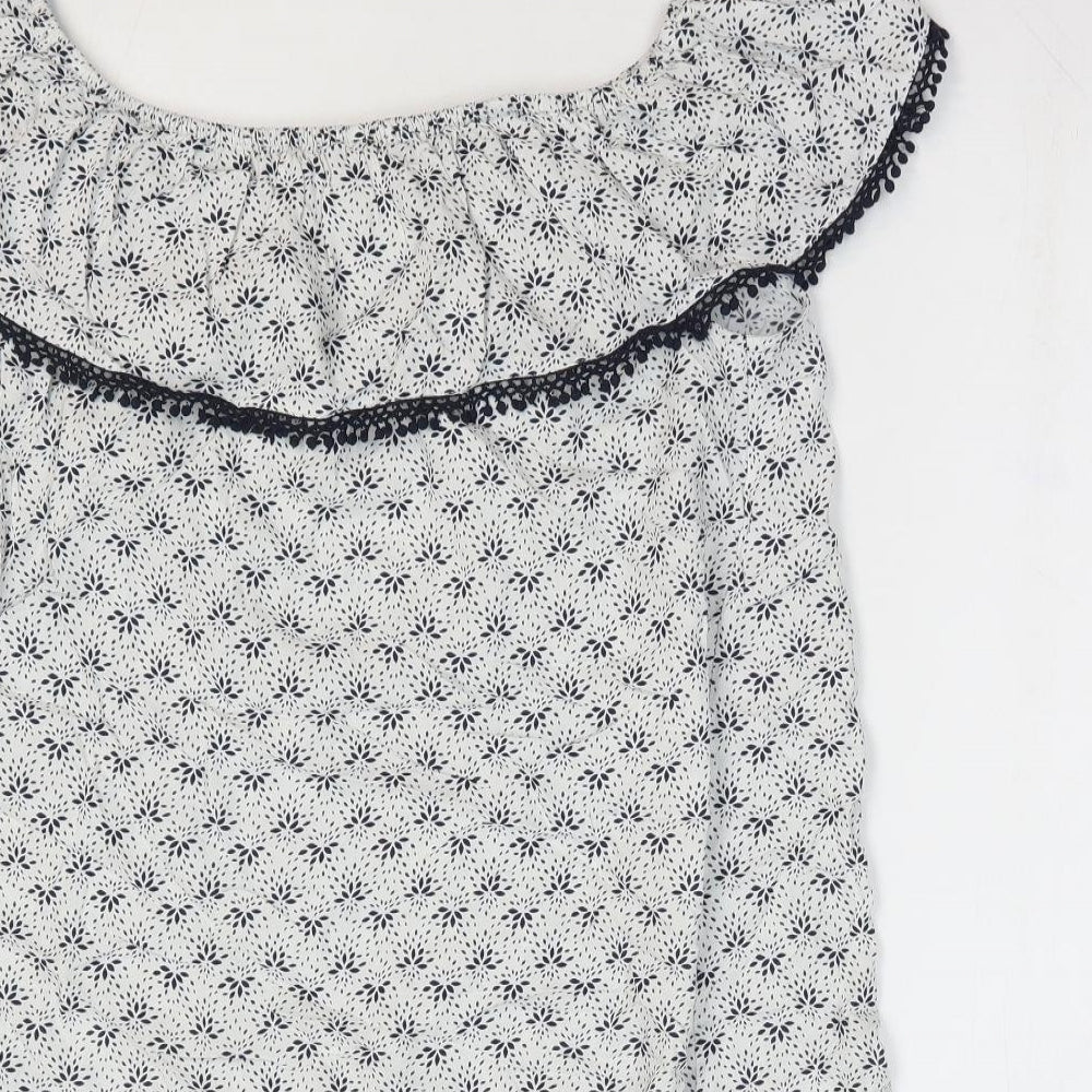 George Womens White Floral Viscose A-Line Size 14 Off the Shoulder Pullover