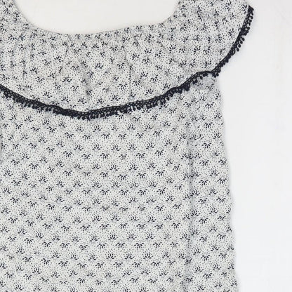 George Womens White Floral Viscose A-Line Size 14 Off the Shoulder Pullover