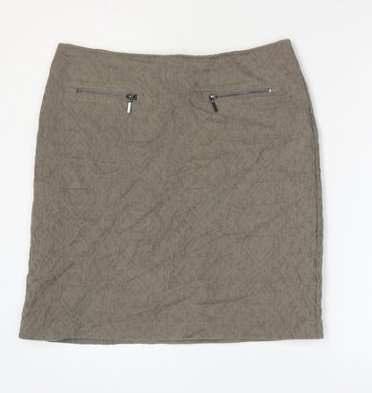Marks and Spencer Womens Brown Cotton A-Line Skirt Size 10 Zip - Faux Pockets