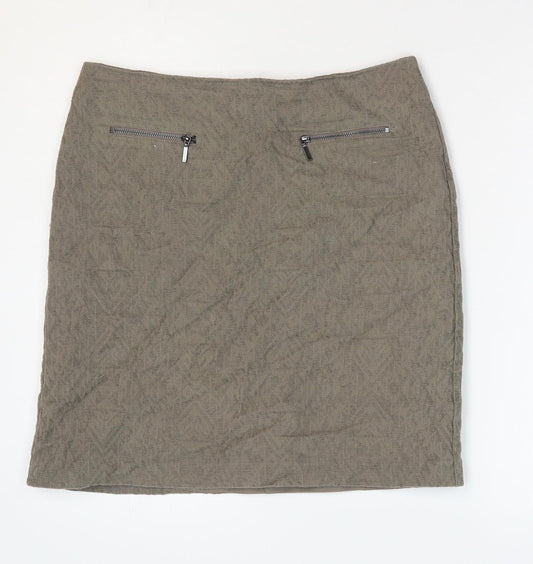 Marks and Spencer Womens Brown Cotton A-Line Skirt Size 10 Zip - Faux Pockets