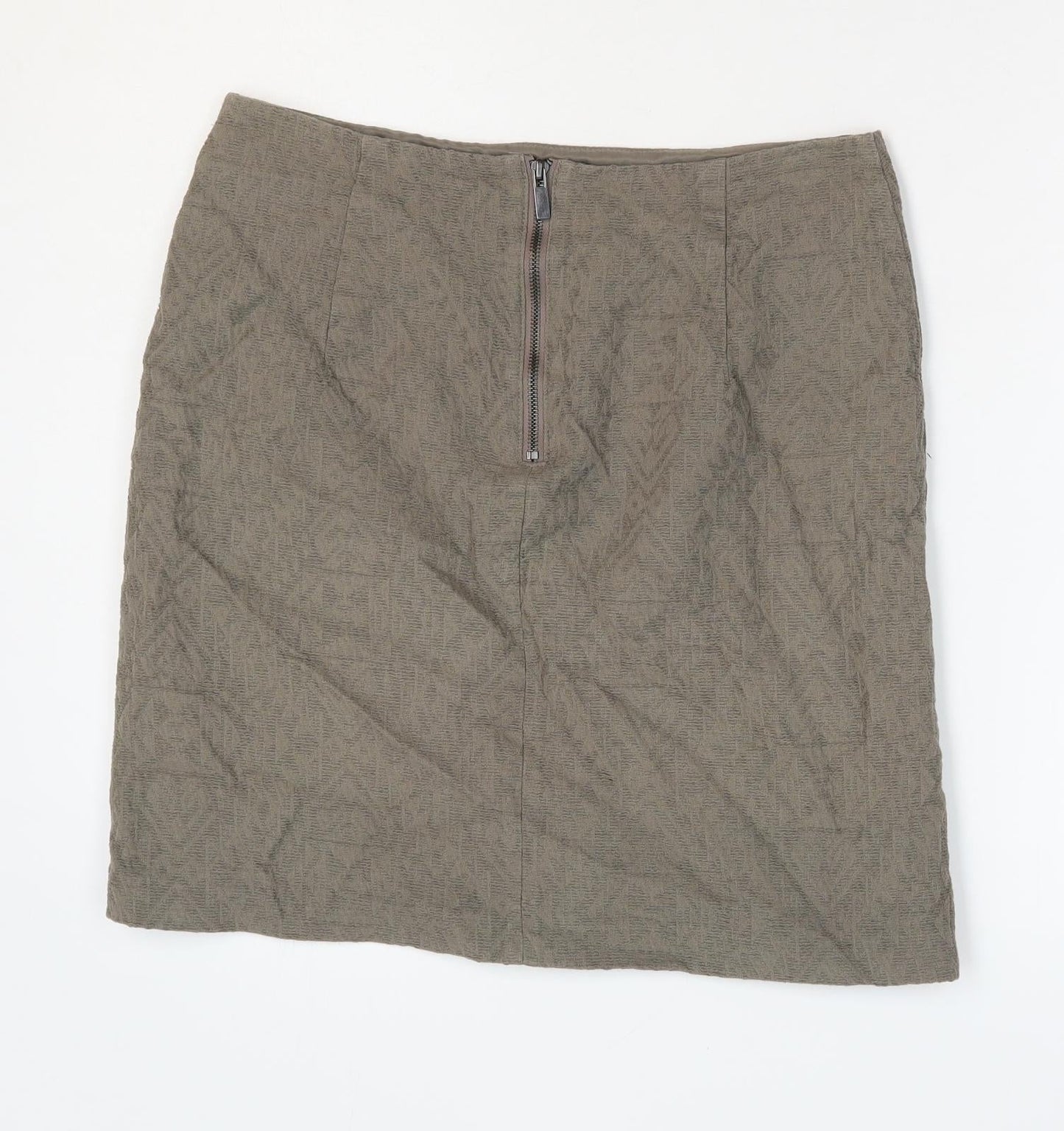 Marks and Spencer Womens Brown Cotton A-Line Skirt Size 10 Zip - Faux Pockets