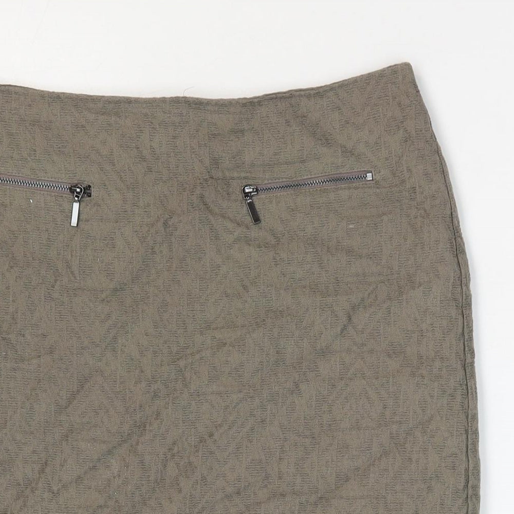 Marks and Spencer Womens Brown Cotton A-Line Skirt Size 10 Zip - Faux Pockets