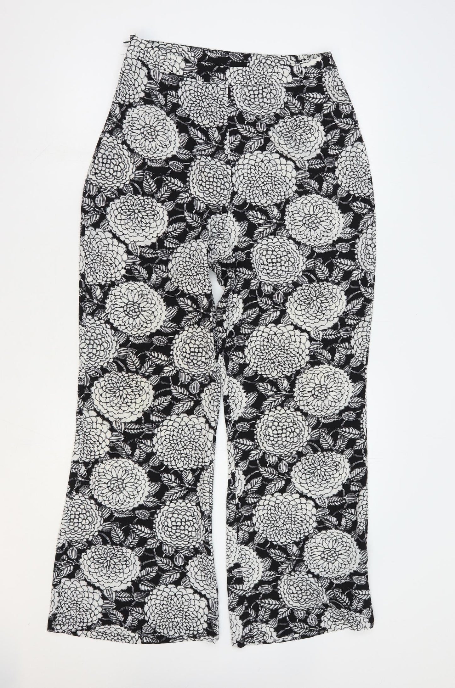 Lola May Womens Black Floral Polyester Trousers Size 10 L28 in Regular Zip
