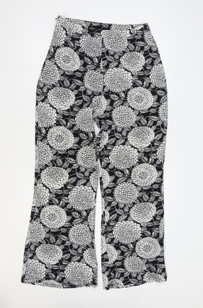 Lola May Womens Black Floral Polyester Trousers Size 10 L28 in Regular Zip