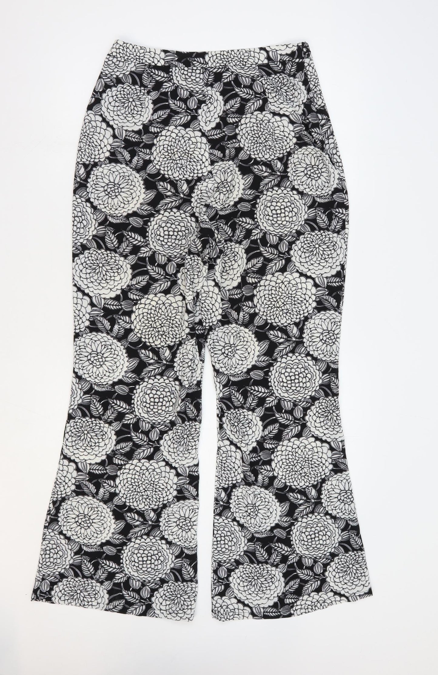 Lola May Womens Black Floral Polyester Trousers Size 10 L28 in Regular Zip