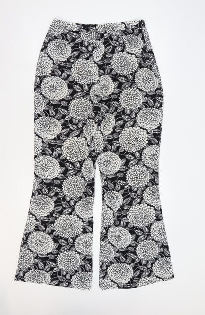 Lola May Womens Black Floral Polyester Trousers Size 10 L28 in Regular Zip