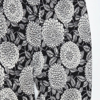 Lola May Womens Black Floral Polyester Trousers Size 10 L28 in Regular Zip