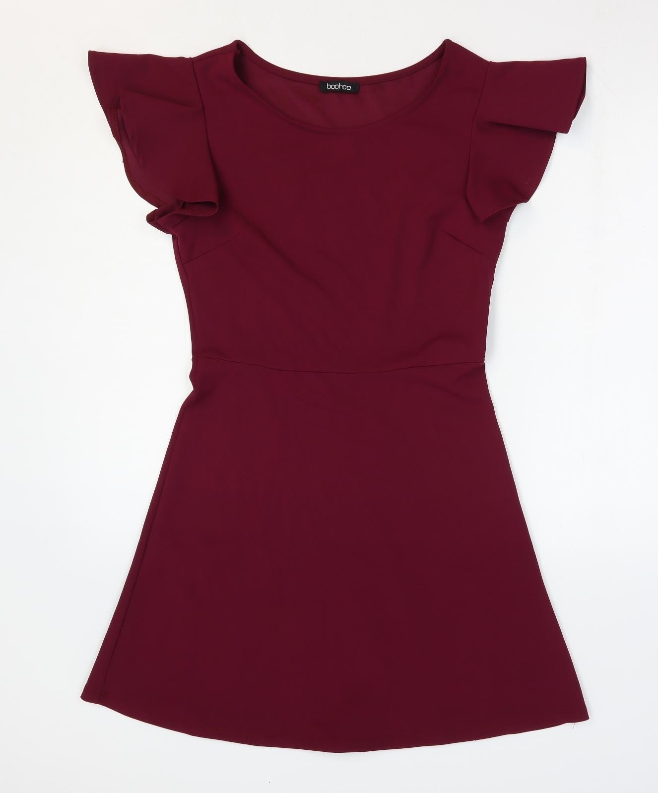 Boohoo Womens Purple Polyester Fit & Flare Size 8 Boat Neck Pullover