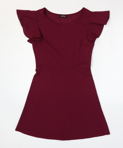 Boohoo Womens Purple Polyester Fit & Flare Size 8 Boat Neck Pullover