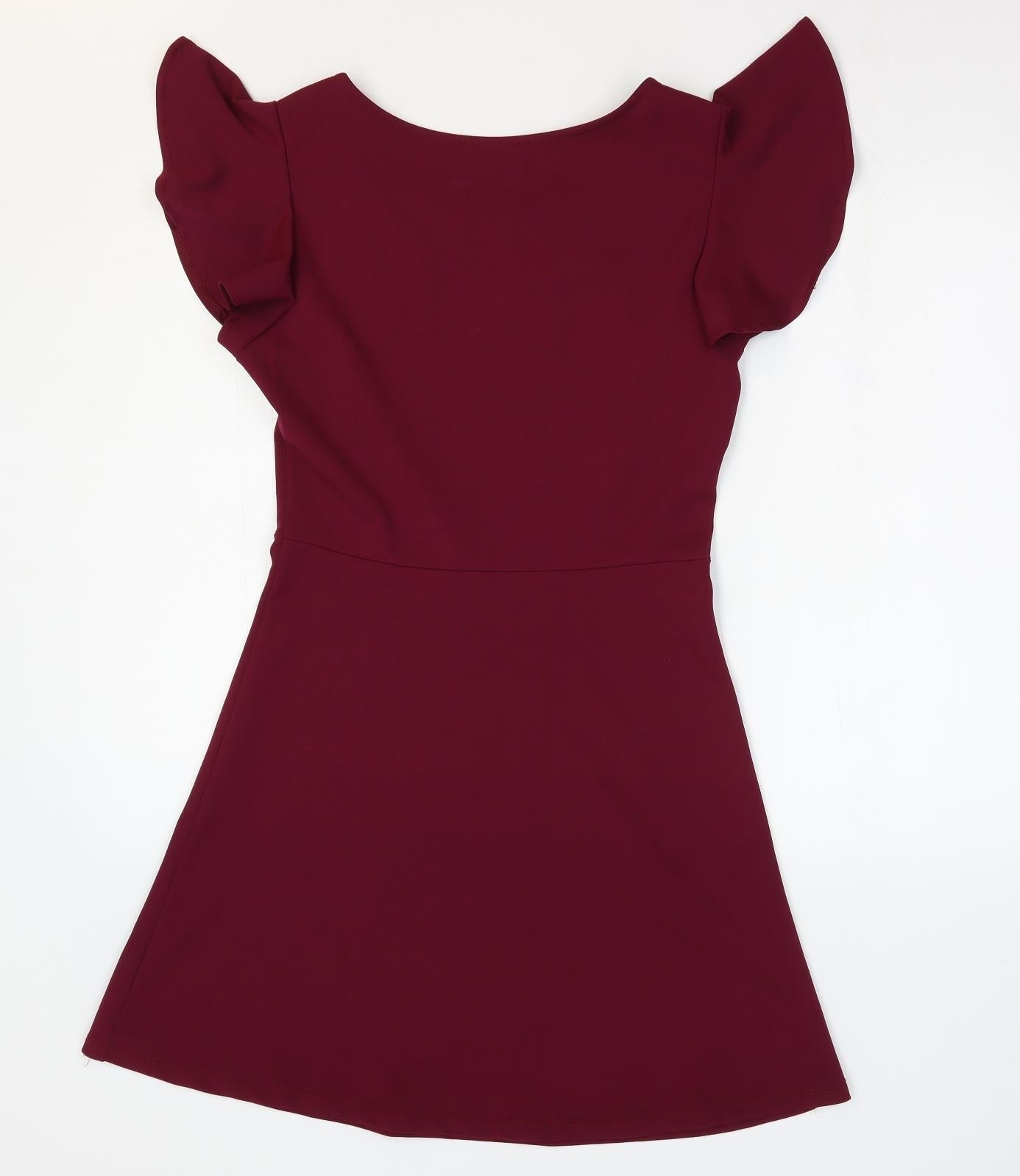 Boohoo Womens Purple Polyester Fit & Flare Size 8 Boat Neck Pullover