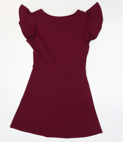 Boohoo Womens Purple Polyester Fit & Flare Size 8 Boat Neck Pullover