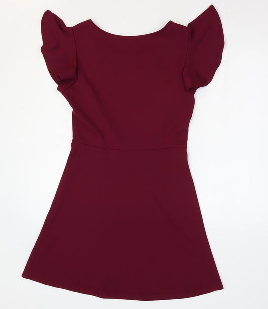 Boohoo Womens Purple Polyester Fit & Flare Size 8 Boat Neck Pullover