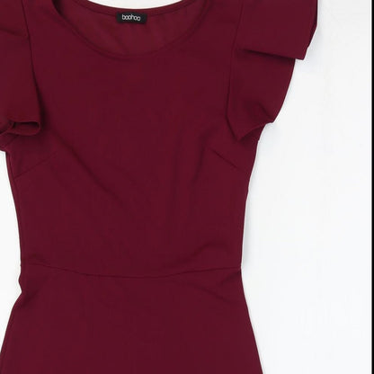 Boohoo Womens Purple Polyester Fit & Flare Size 8 Boat Neck Pullover