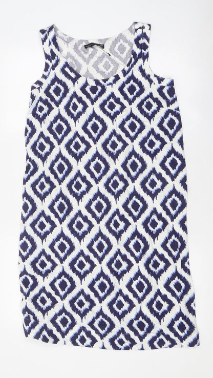 Marks and Spencer Womens Blue Geometric Polyester A-Line Size 6 Round Neck Pullover