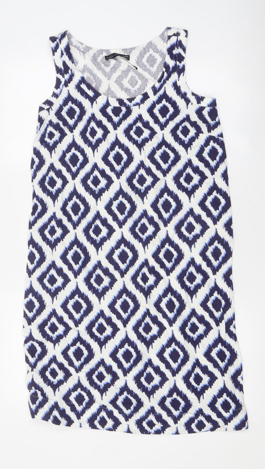 Marks and Spencer Womens Blue Geometric Polyester A-Line Size 6 Round Neck Pullover