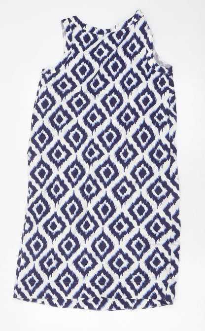 Marks and Spencer Womens Blue Geometric Polyester A-Line Size 6 Round Neck Pullover