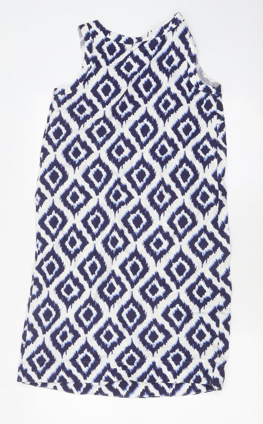 Marks and Spencer Womens Blue Geometric Polyester A-Line Size 6 Round Neck Pullover