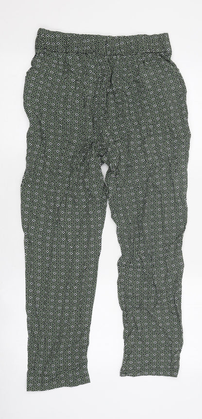 Marks and Spencer Womens Green Geometric Polyester Trousers Size 8 L26 in Regular