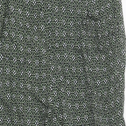 Marks and Spencer Womens Green Geometric Polyester Trousers Size 8 L26 in Regular