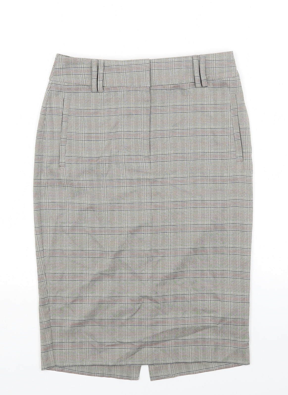 Marks and Spencer Womens Beige Check Polyester A-Line Skirt Size 6 Zip