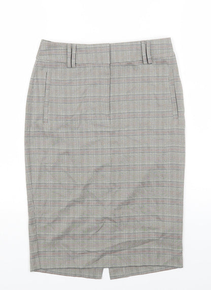 Marks and Spencer Womens Beige Check Polyester A-Line Skirt Size 6 Zip