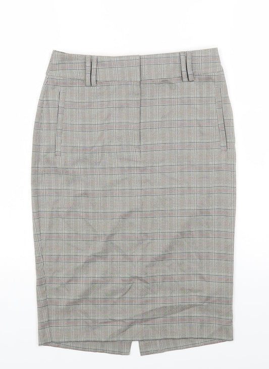 Marks and Spencer Womens Beige Check Polyester A-Line Skirt Size 6 Zip