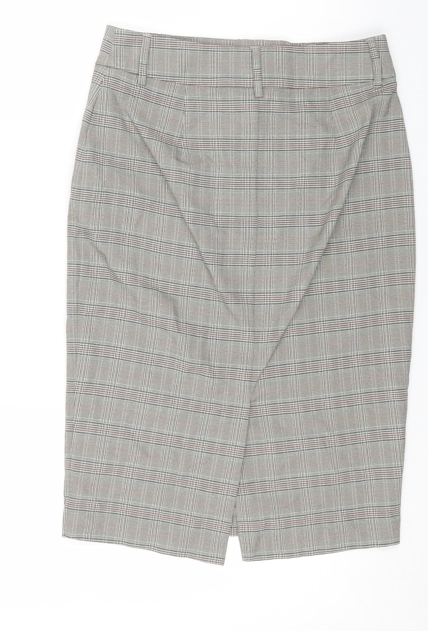 Marks and Spencer Womens Beige Check Polyester A-Line Skirt Size 6 Zip