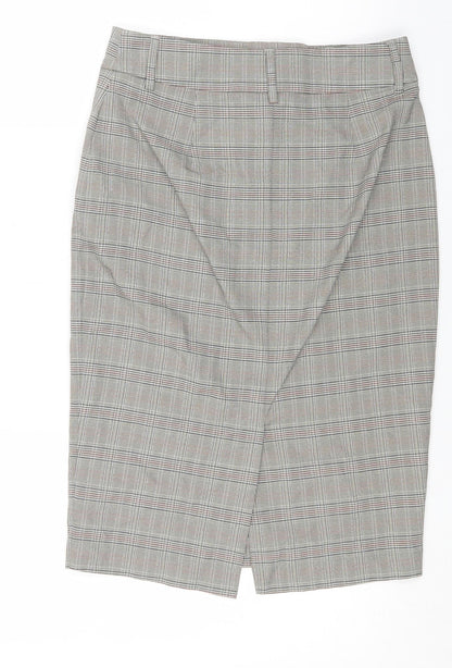 Marks and Spencer Womens Beige Check Polyester A-Line Skirt Size 6 Zip