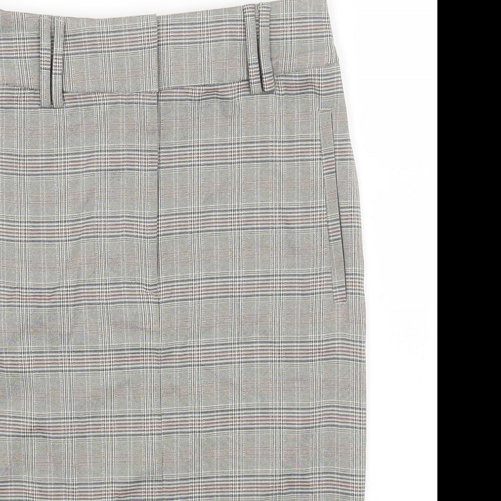 Marks and Spencer Womens Beige Check Polyester A-Line Skirt Size 6 Zip