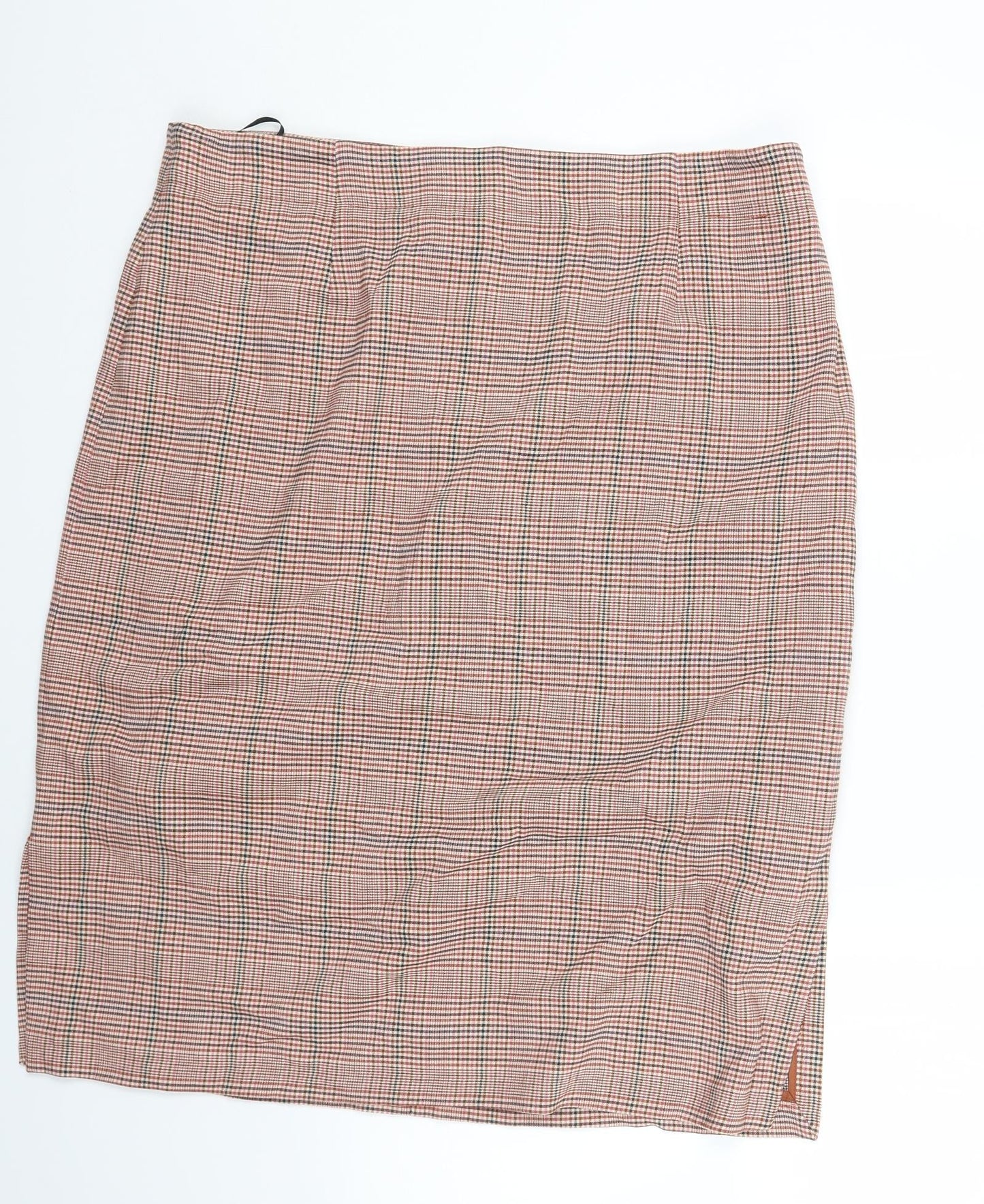 Marks and Spencer Womens Orange Check Viscose A-Line Skirt Size 20 Zip
