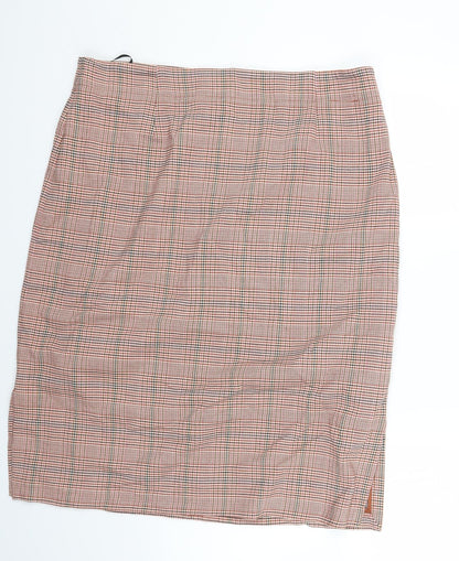Marks and Spencer Womens Orange Check Viscose A-Line Skirt Size 20 Zip